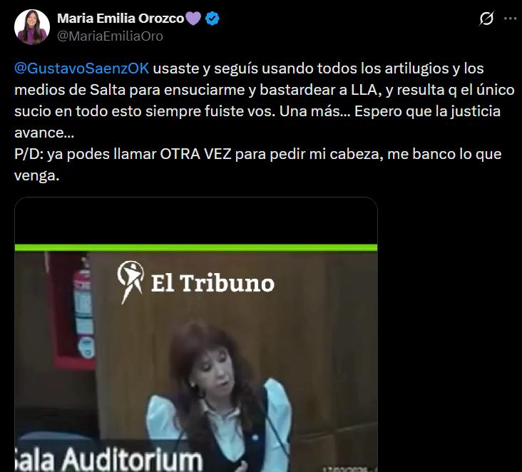 Fuente: Cuenta de X de la Senadora Nacional Emilia Orozco 